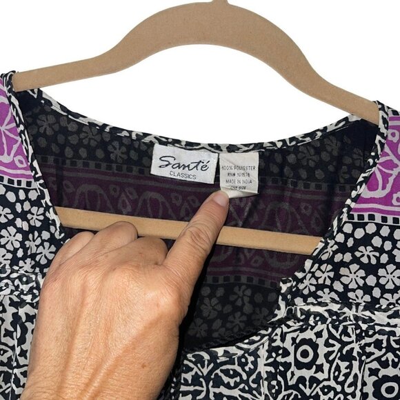 Sante' Classics Vintage Tunic Mini Dress One Size Black Nouveau Boho Tassel Tie - Picture 4 of 12